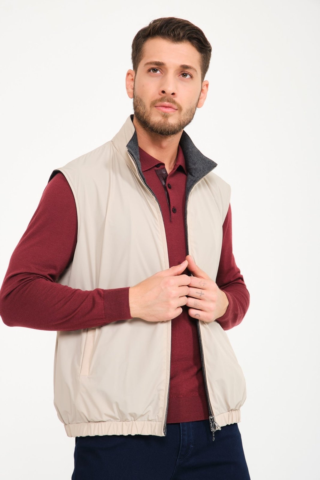 Beige / Grey Double Face Waterproof Vest - ADAMO