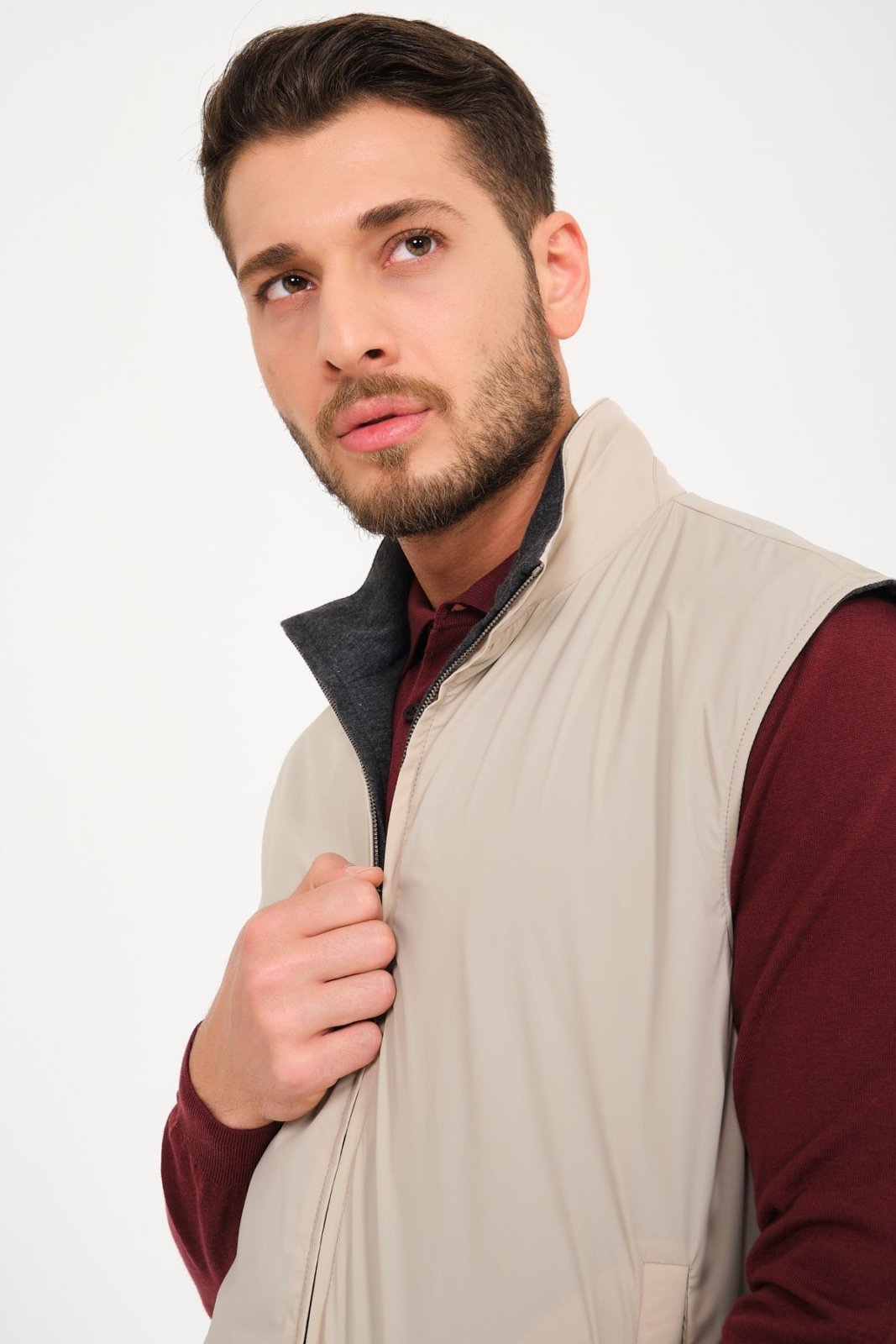 Beige / Grey Double Face Waterproof Vest - ADAMO