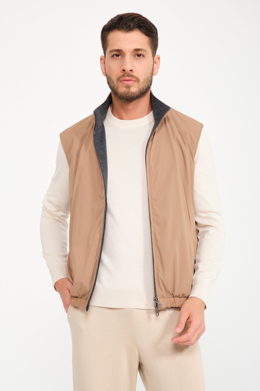 Beige / Grey Double Face Waterproof Vest - ADAMO