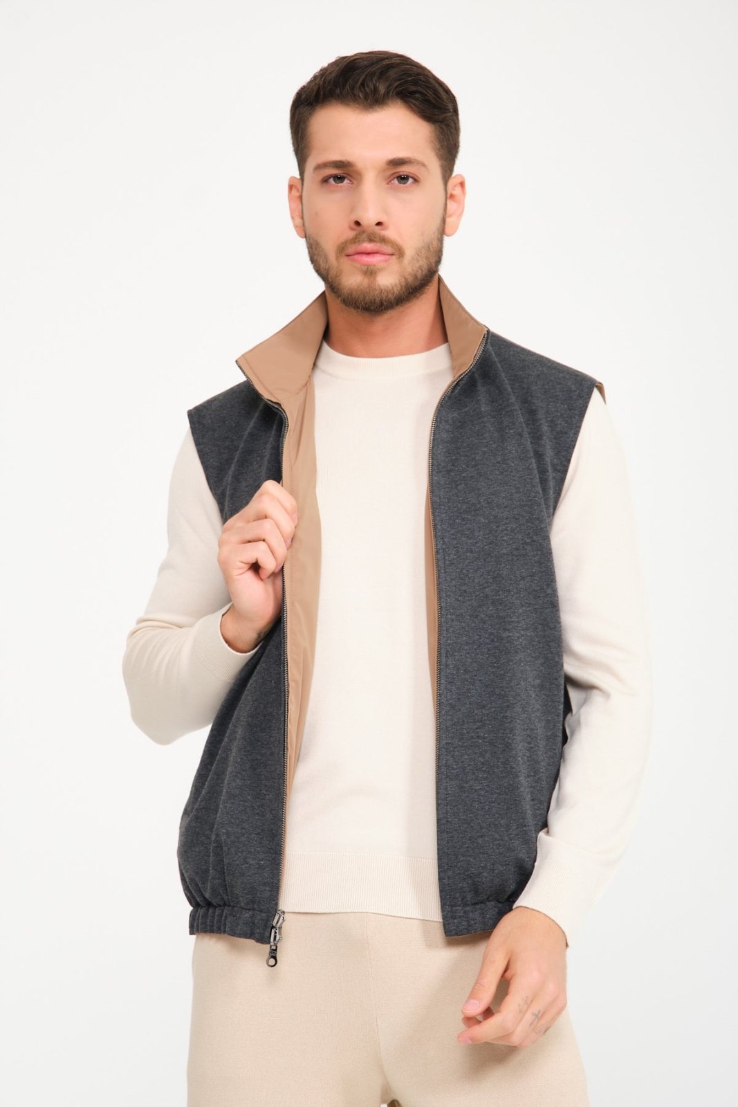 Beige / Grey Double Face Waterproof Vest - ADAMO