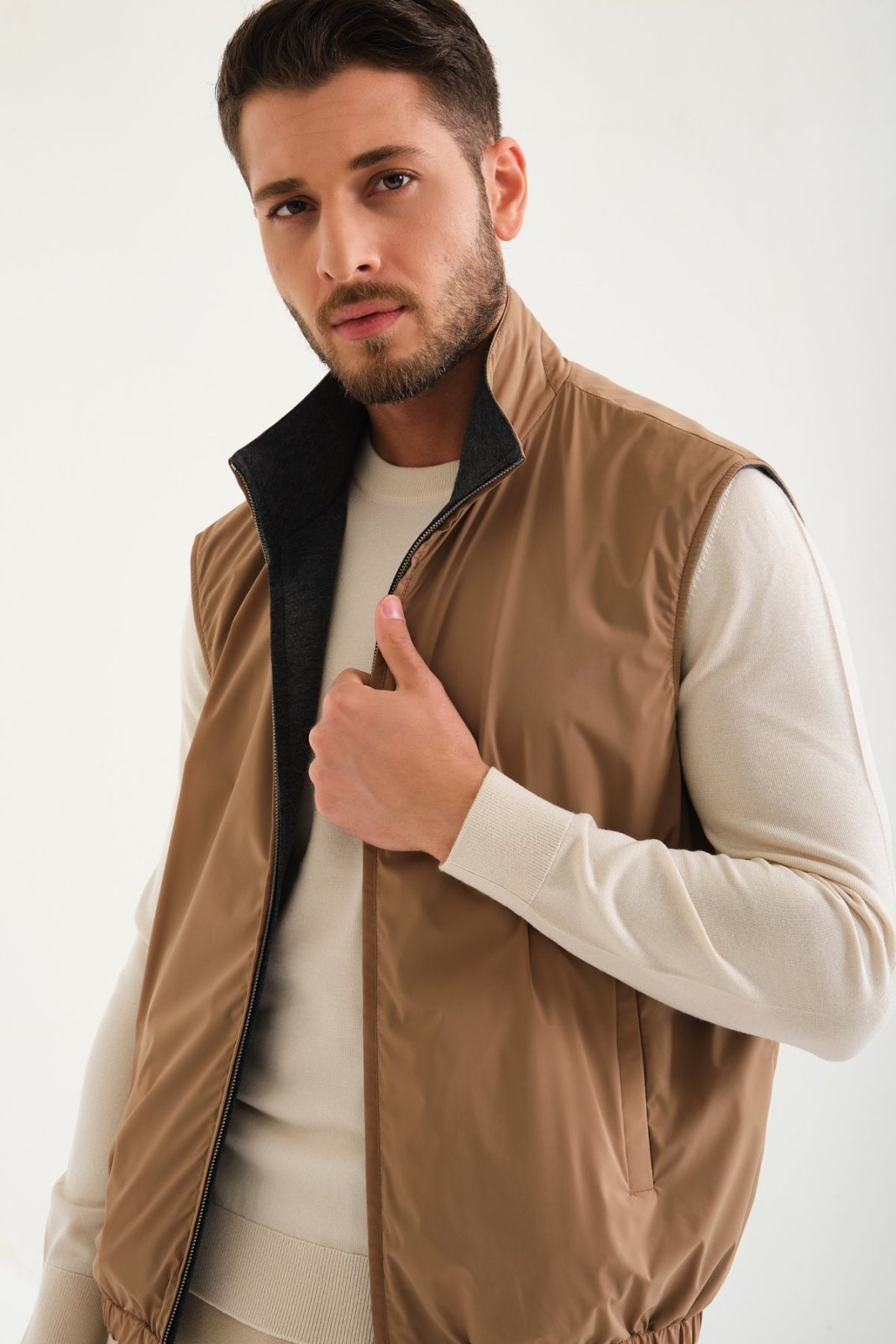 Beige / Grey Double Face Waterproof Vest - ADAMO