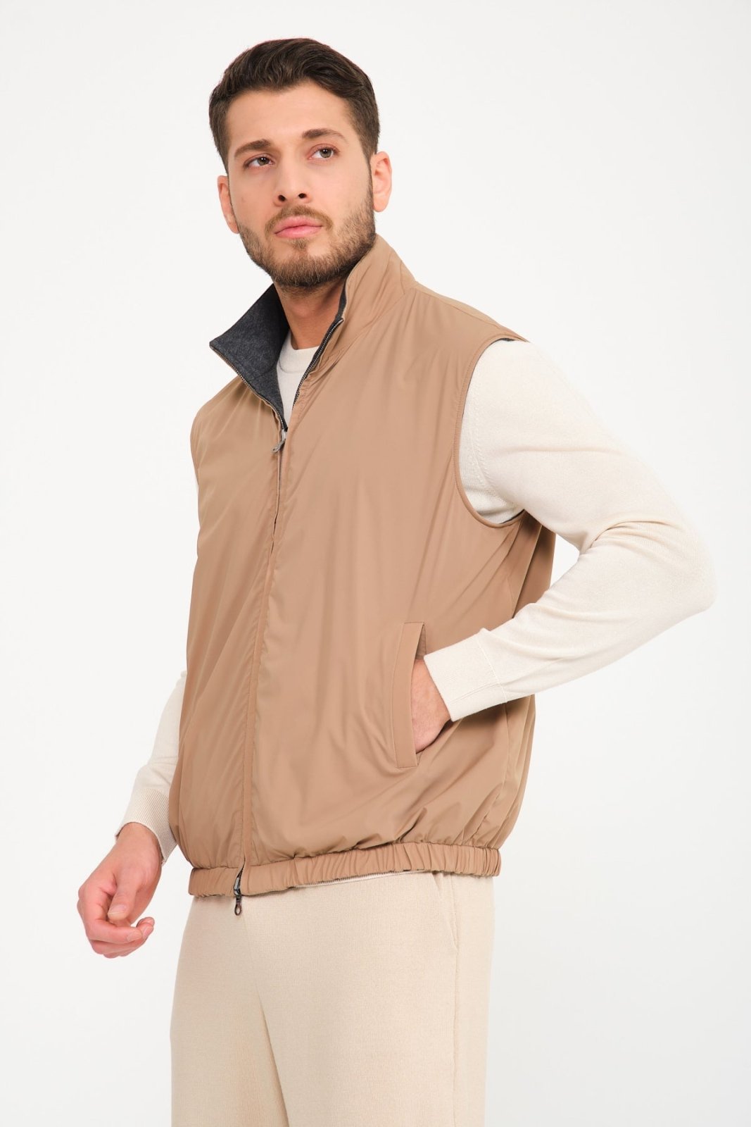 Beige / Grey Double Face Waterproof Vest - ADAMO