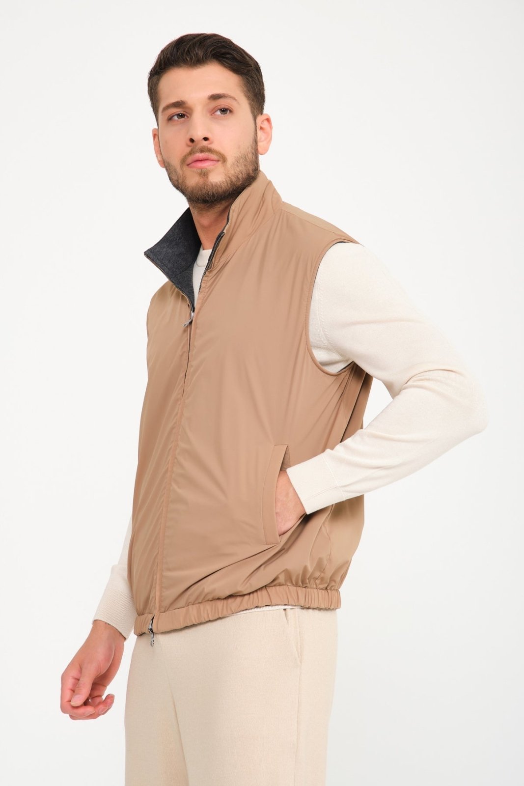 Beige / Grey Double Face Waterproof Vest - ADAMO