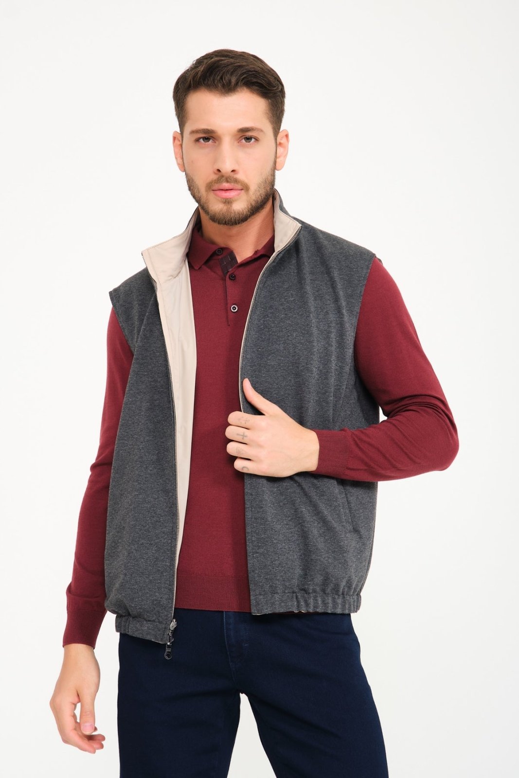 Beige / Grey Double Face Waterproof Vest - ADAMO