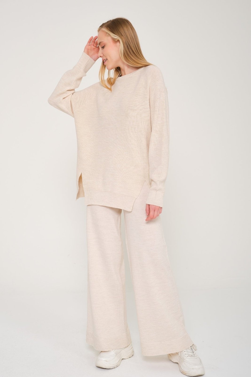 Beige Knit Sweater & Pants Set - ADAMO