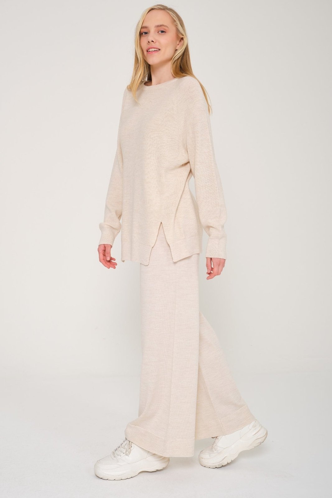 Beige Knit Sweater & Pants Set - ADAMO