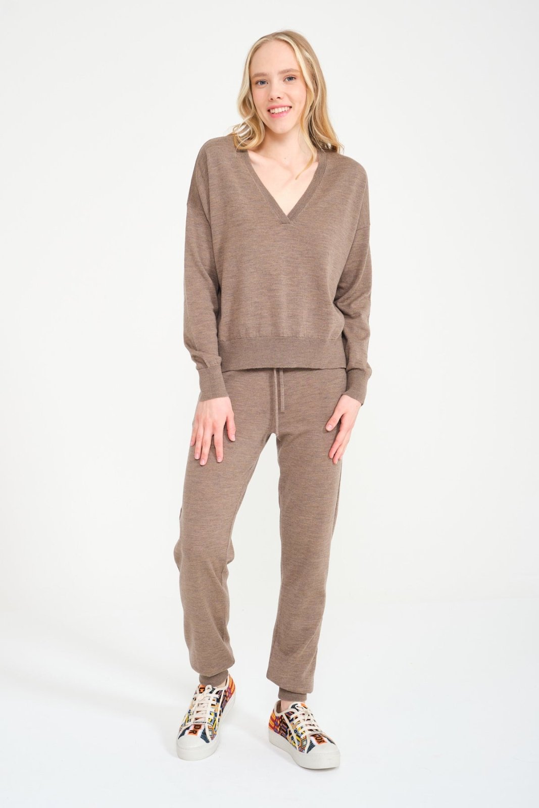 Beige Knit Sweater & Pants Set - ADAMO