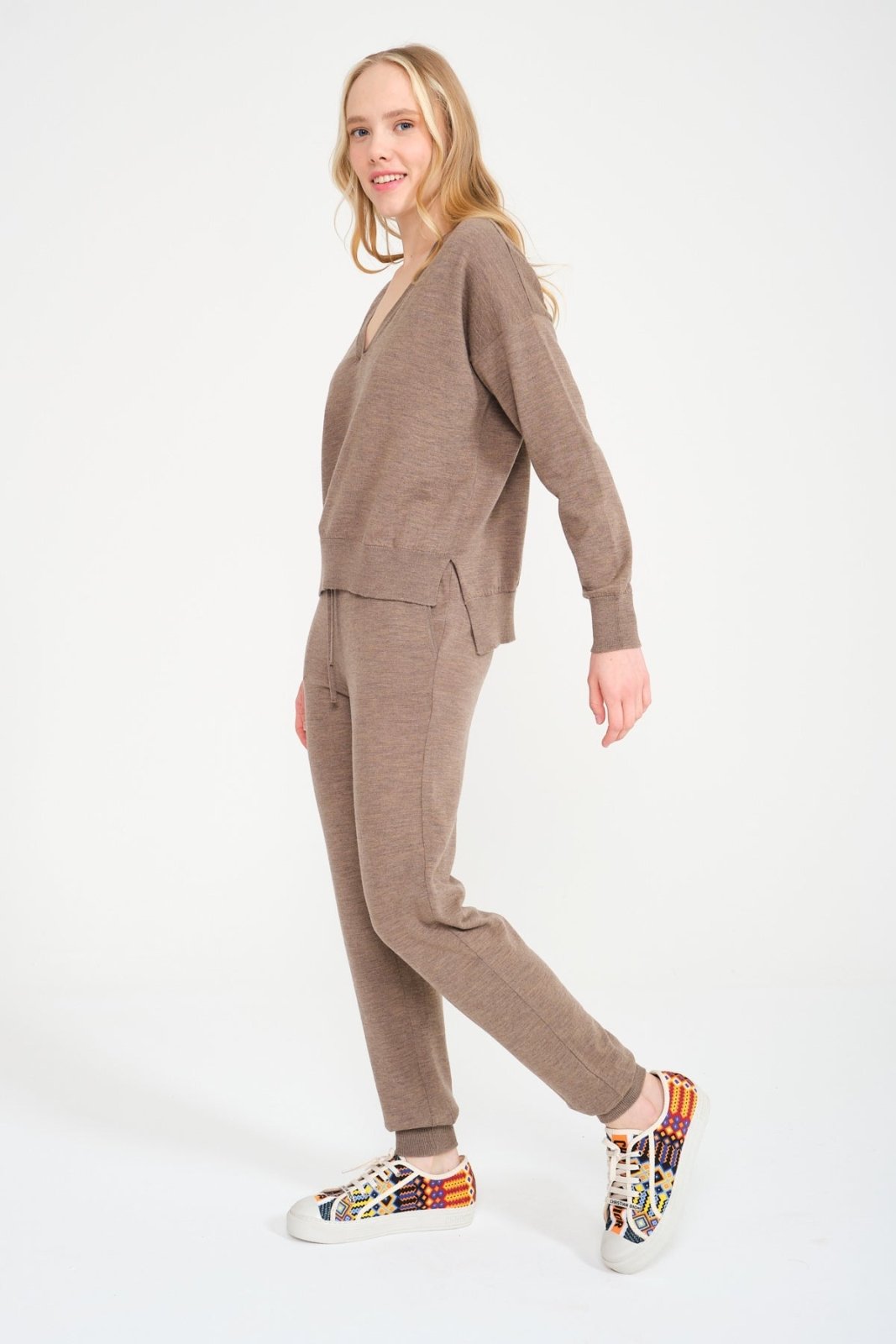 Beige Knit Sweater & Pants Set - ADAMO