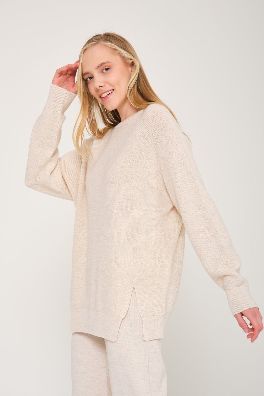 Beige Knit Sweater & Pants Set - ADAMO