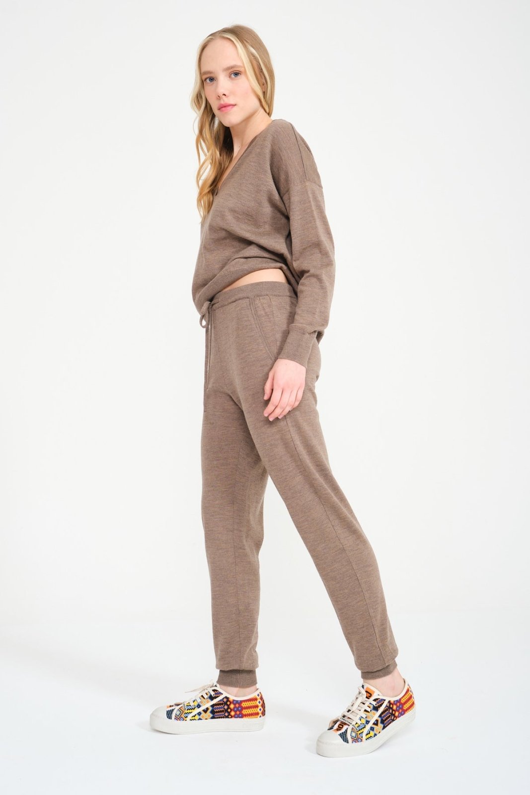 Beige Knit Sweater & Pants Set - ADAMO