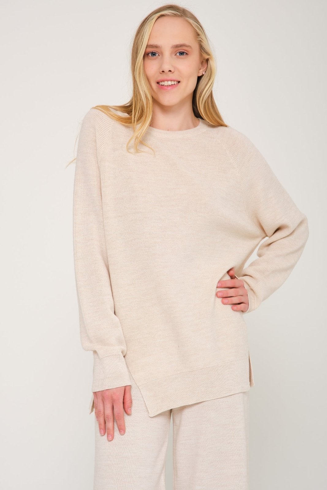 Beige Knit Sweater & Pants Set - ADAMO