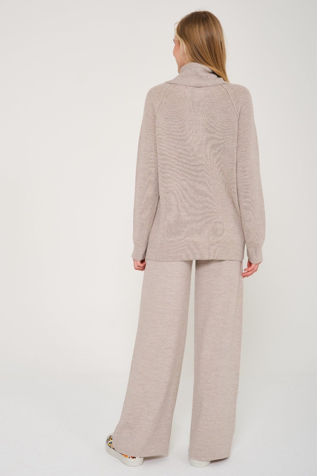 Beige Knit Wool Sweater & Pants Set - ADAMO