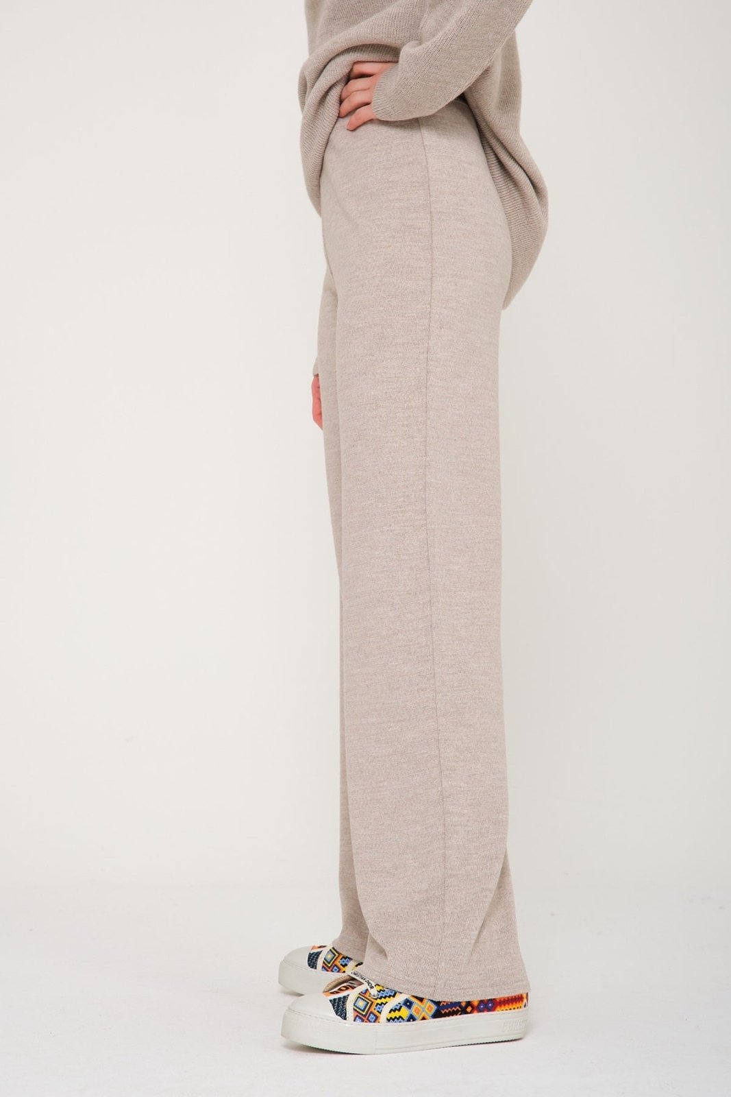 Beige Knit Wool Sweater & Pants Set - ADAMO