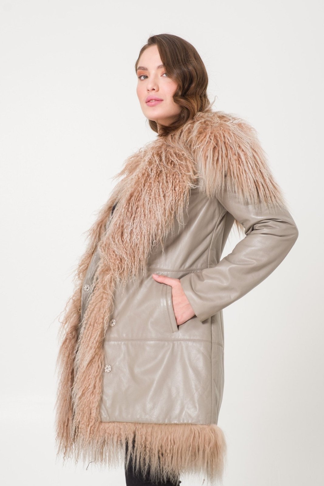 Beige Leather Coat - ADAMO