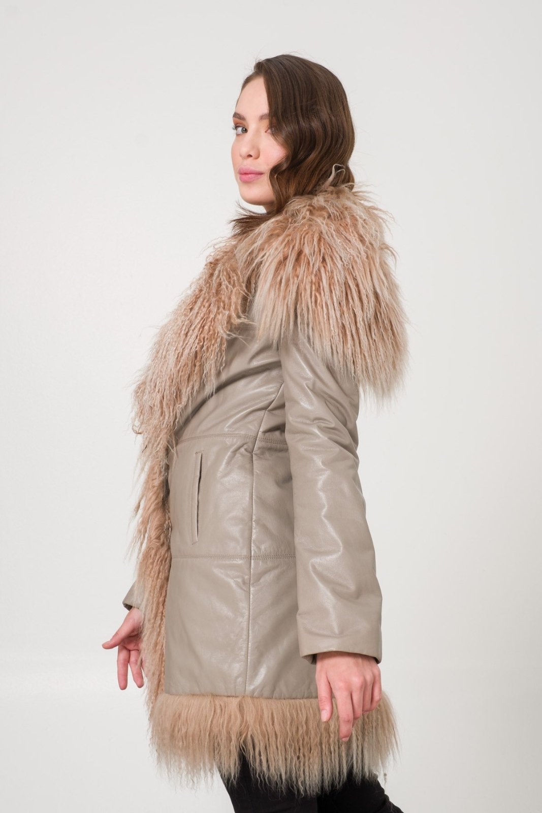 Beige Leather Coat - ADAMO