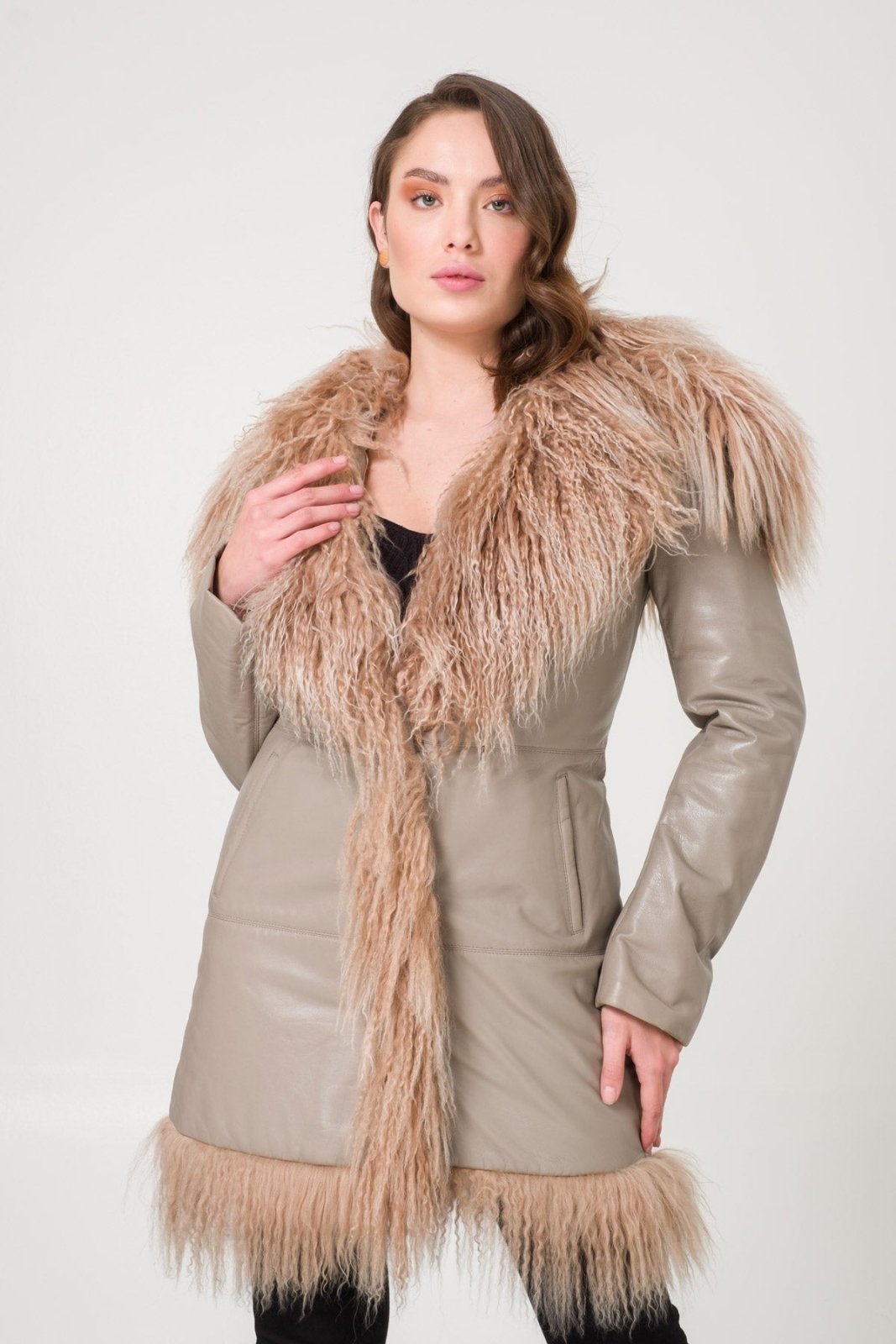 Beige Leather Coat - ADAMO