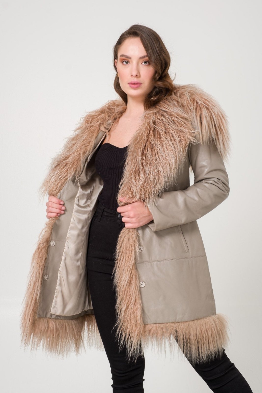 Beige Leather Coat - ADAMO