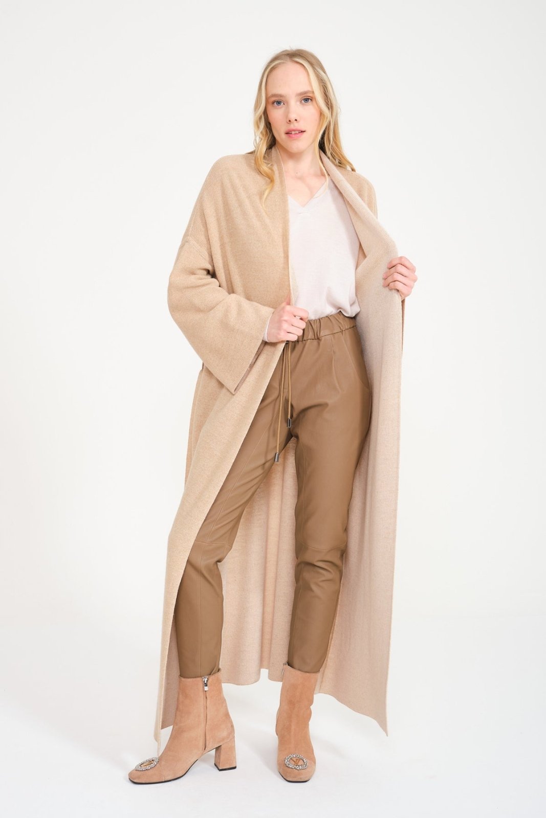 Beige Long Knit Cardigan - ADAMO