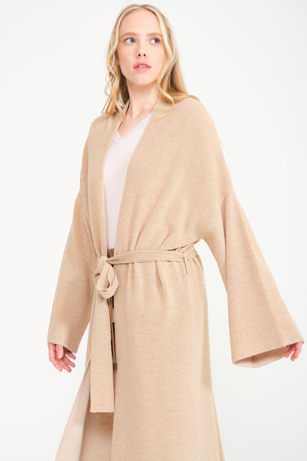 Beige Long Knit Cardigan - ADAMO