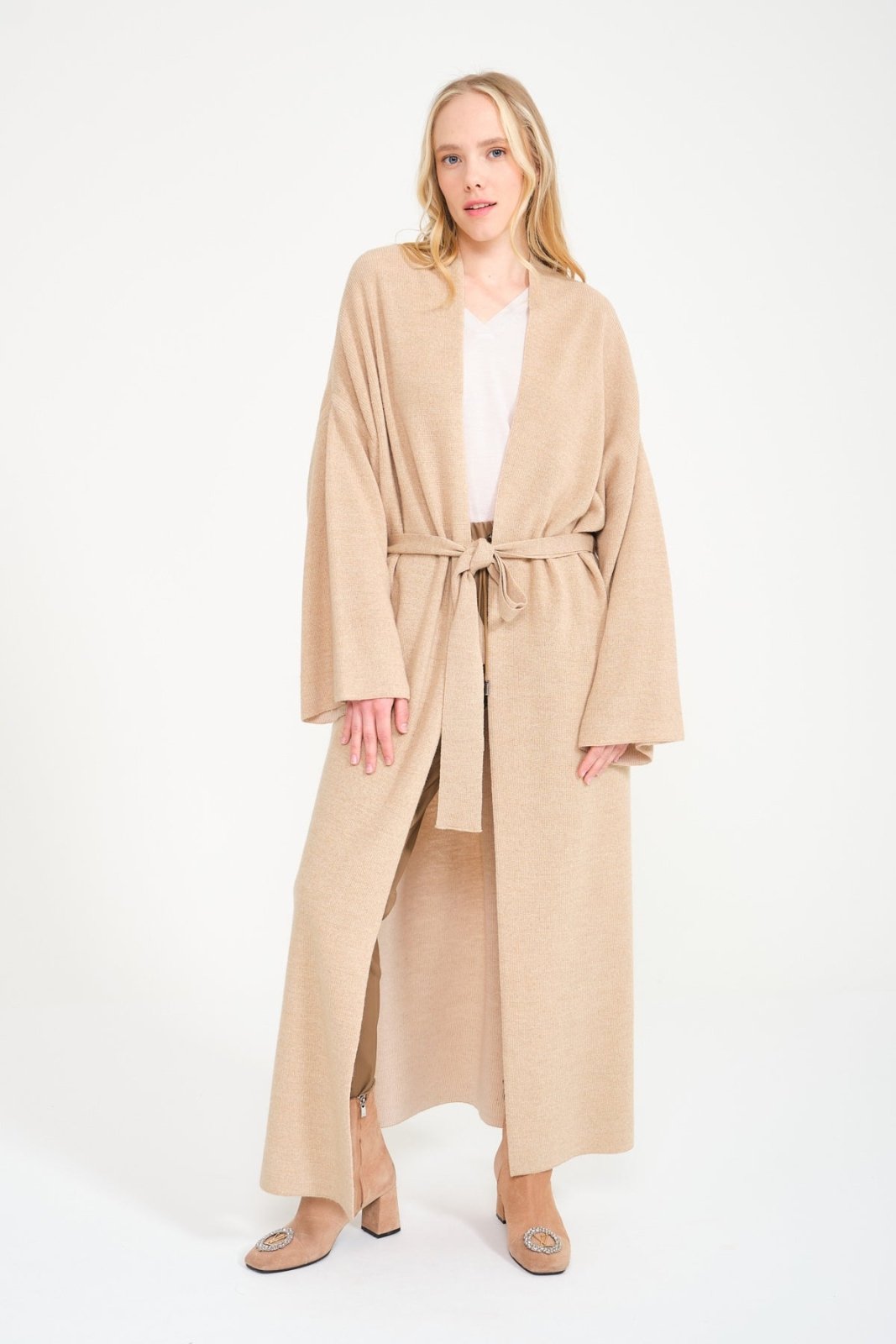 Beige Long Knit Cardigan - ADAMO