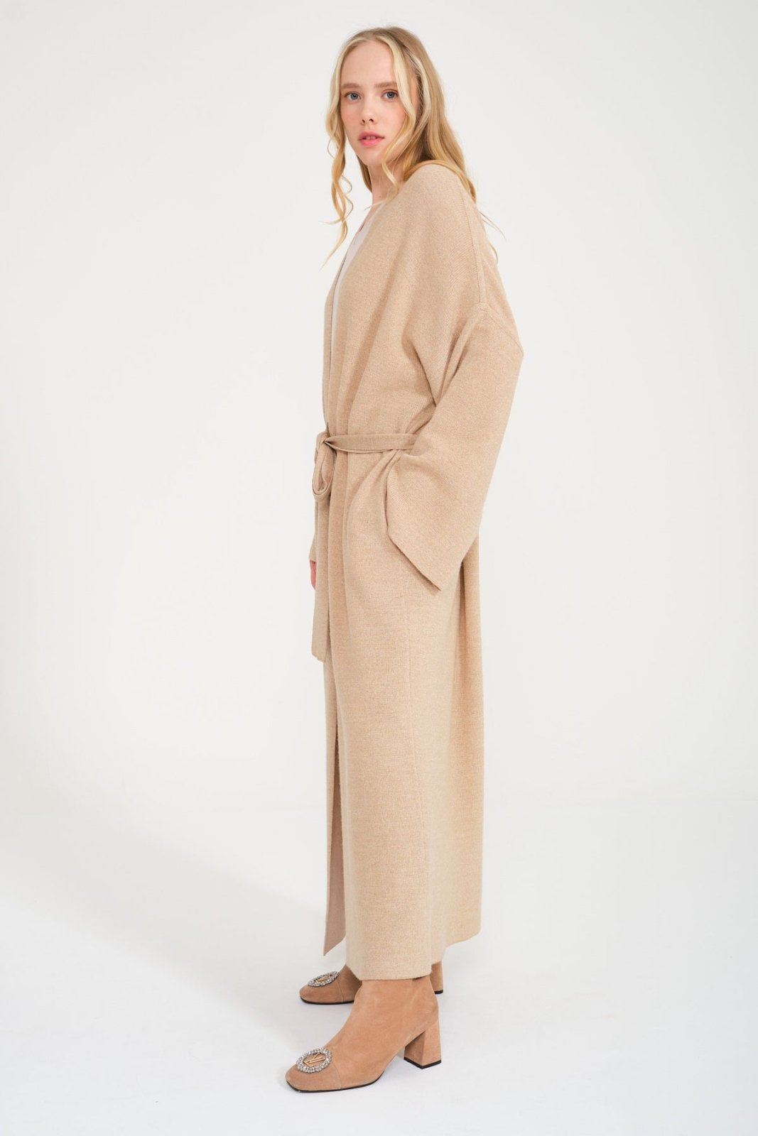 Beige Long Knit Cardigan - ADAMO