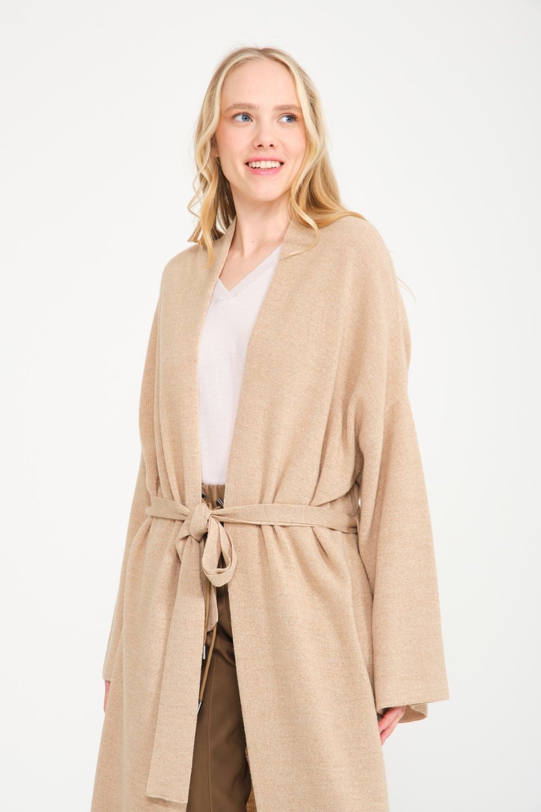 Beige Long Knit Cardigan - ADAMO