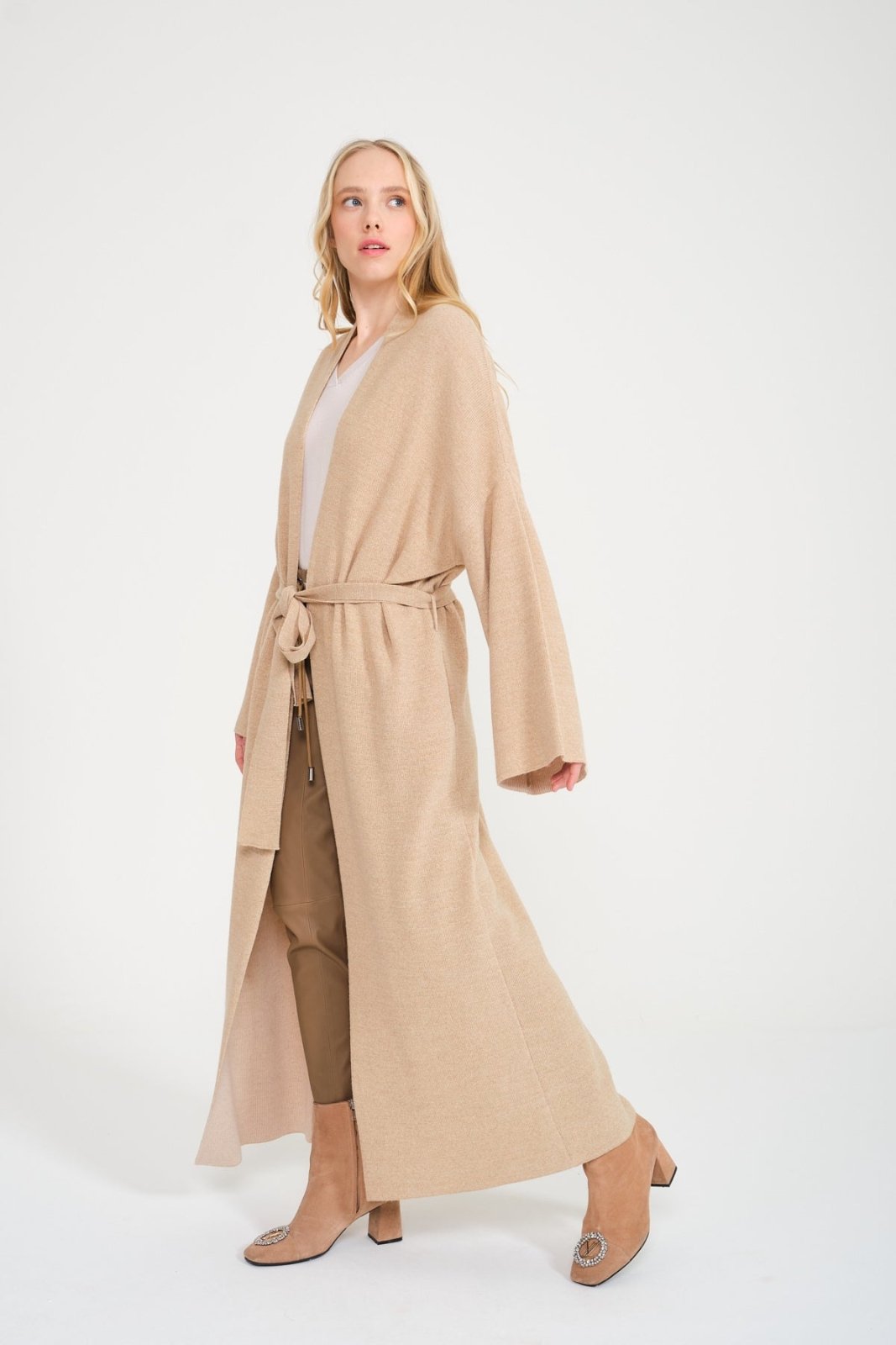 Beige Long Knit Cardigan - ADAMO