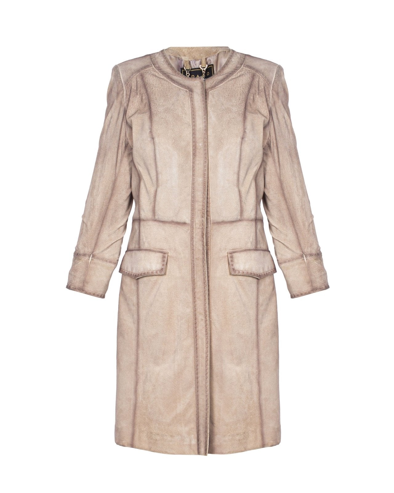 Beige Long Leather Coat - ADAMO