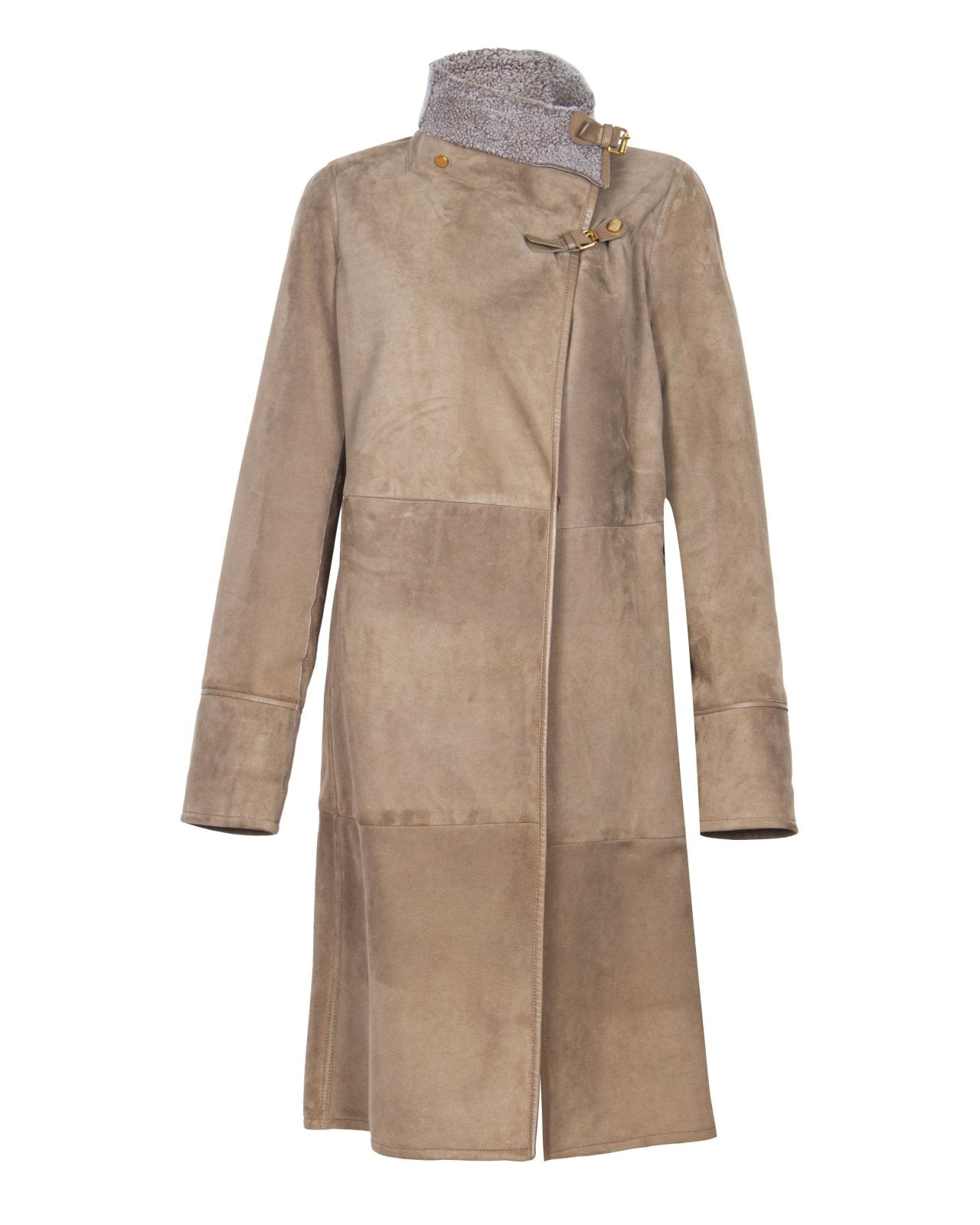 Beige Long Suede Leather Coat - ADAMO