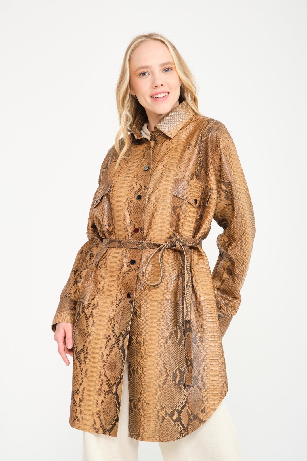 Beige Python Leather Coat - ADAMO