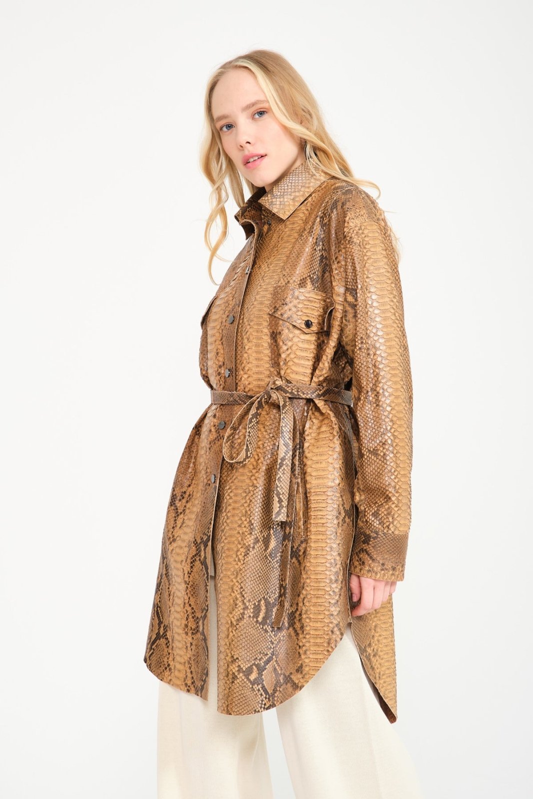 Beige Python Leather Coat - ADAMO