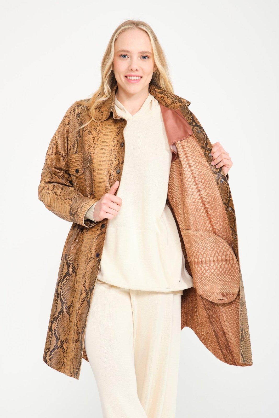 Beige Python Leather Coat - ADAMO