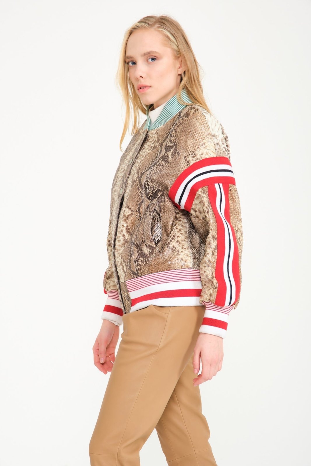 Beige Python Leather Jacket - ADAMO