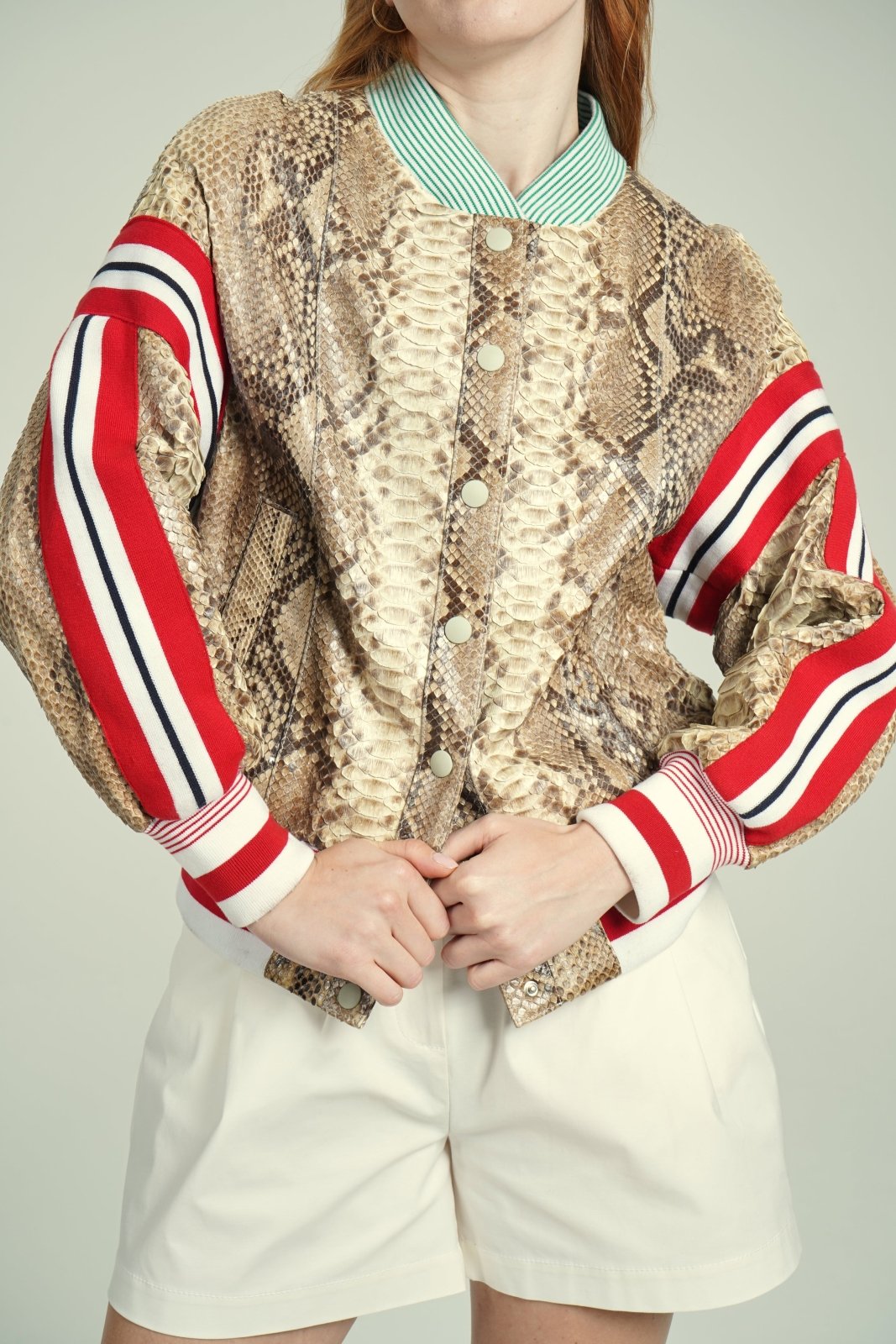 Beige Python Leather Jacket - ADAMO