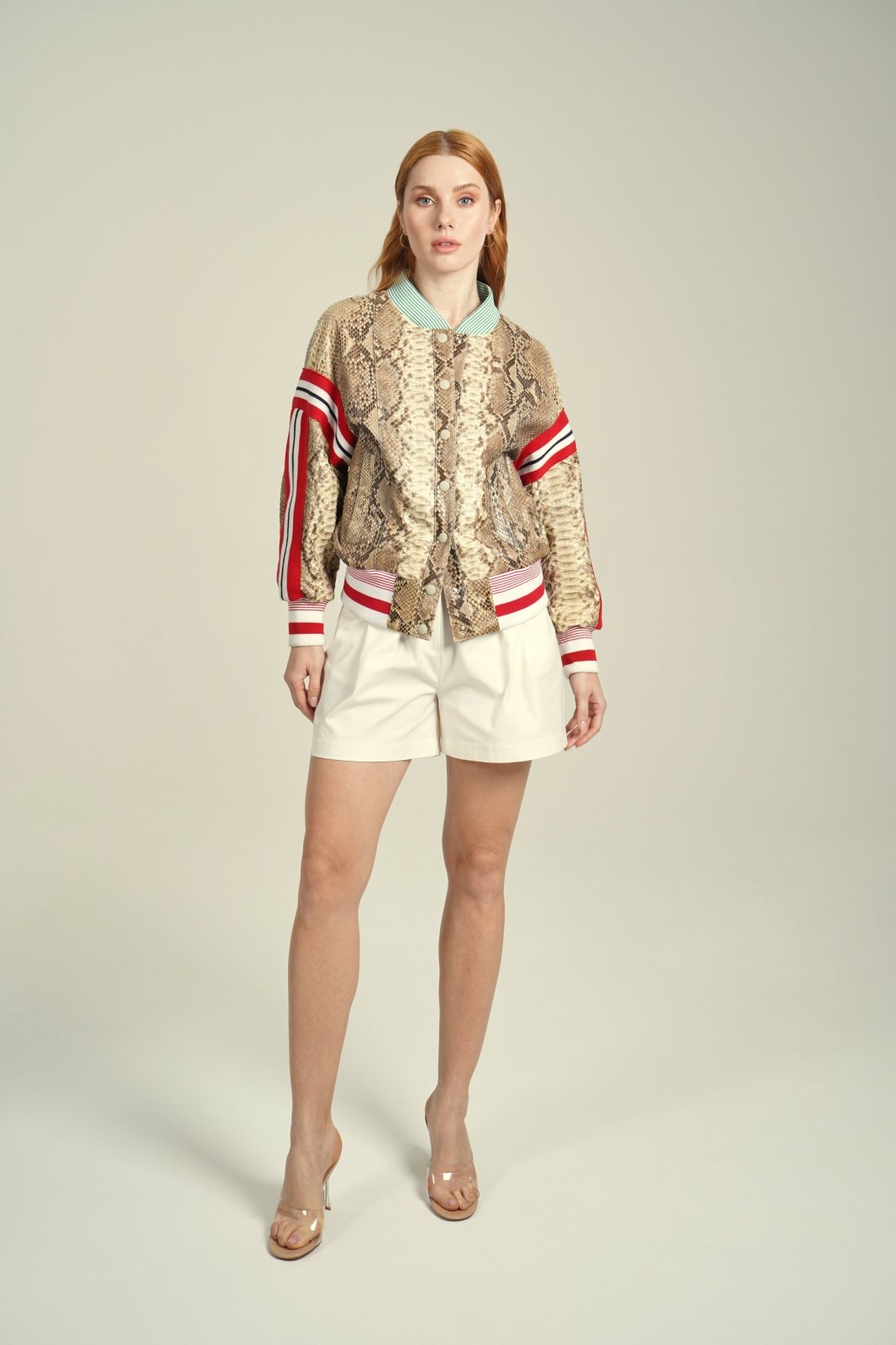 Beige Python Leather Jacket - ADAMO