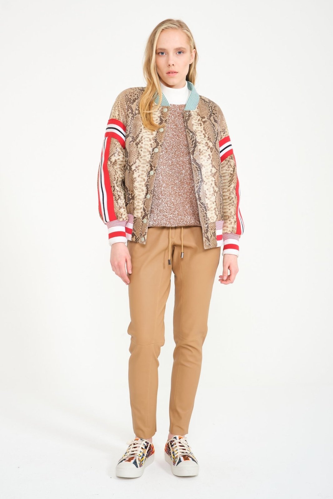 Beige Python Leather Jacket - ADAMO