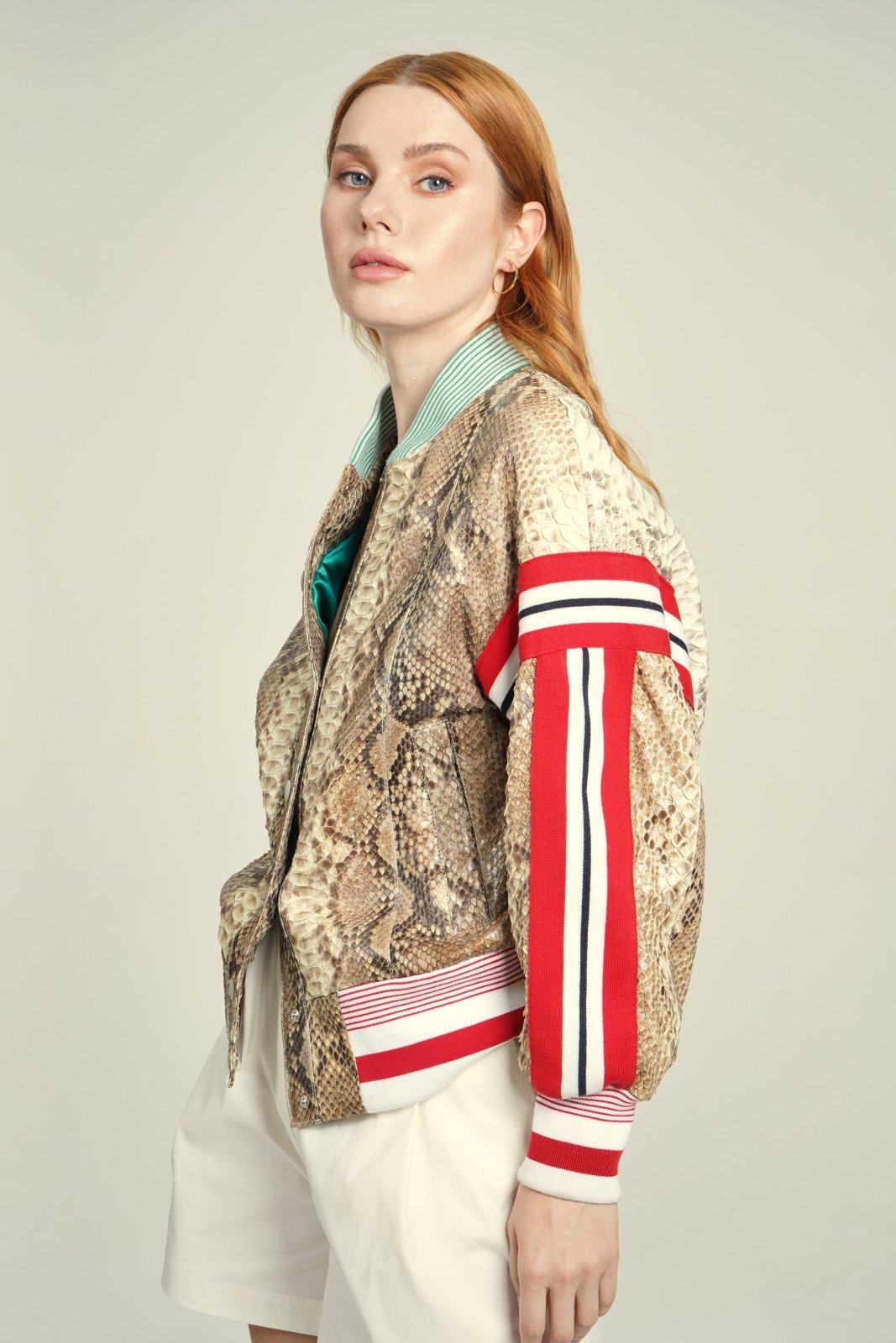 Beige Python Leather Jacket - ADAMO