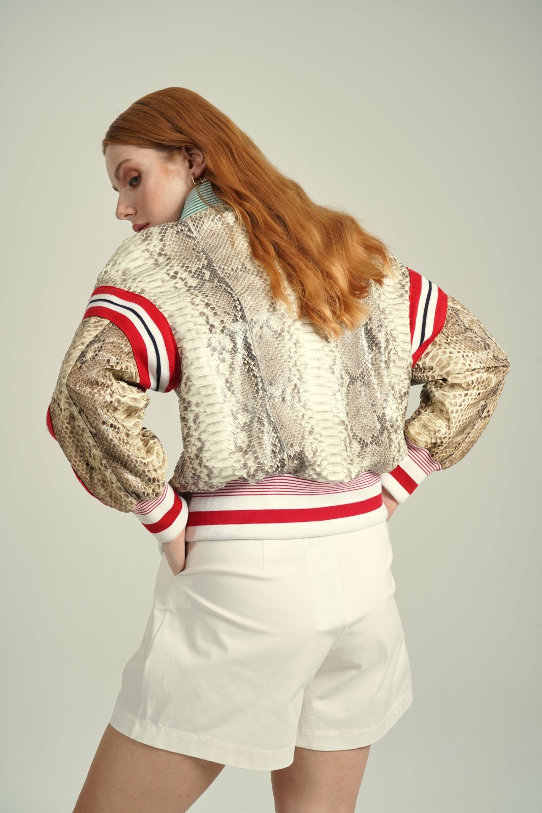 Beige Python Leather Jacket - ADAMO