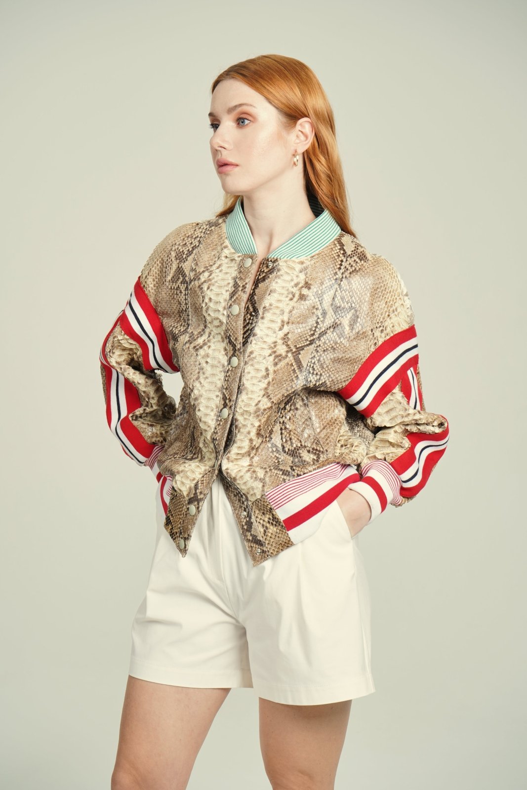 Beige Python Leather Jacket - ADAMO