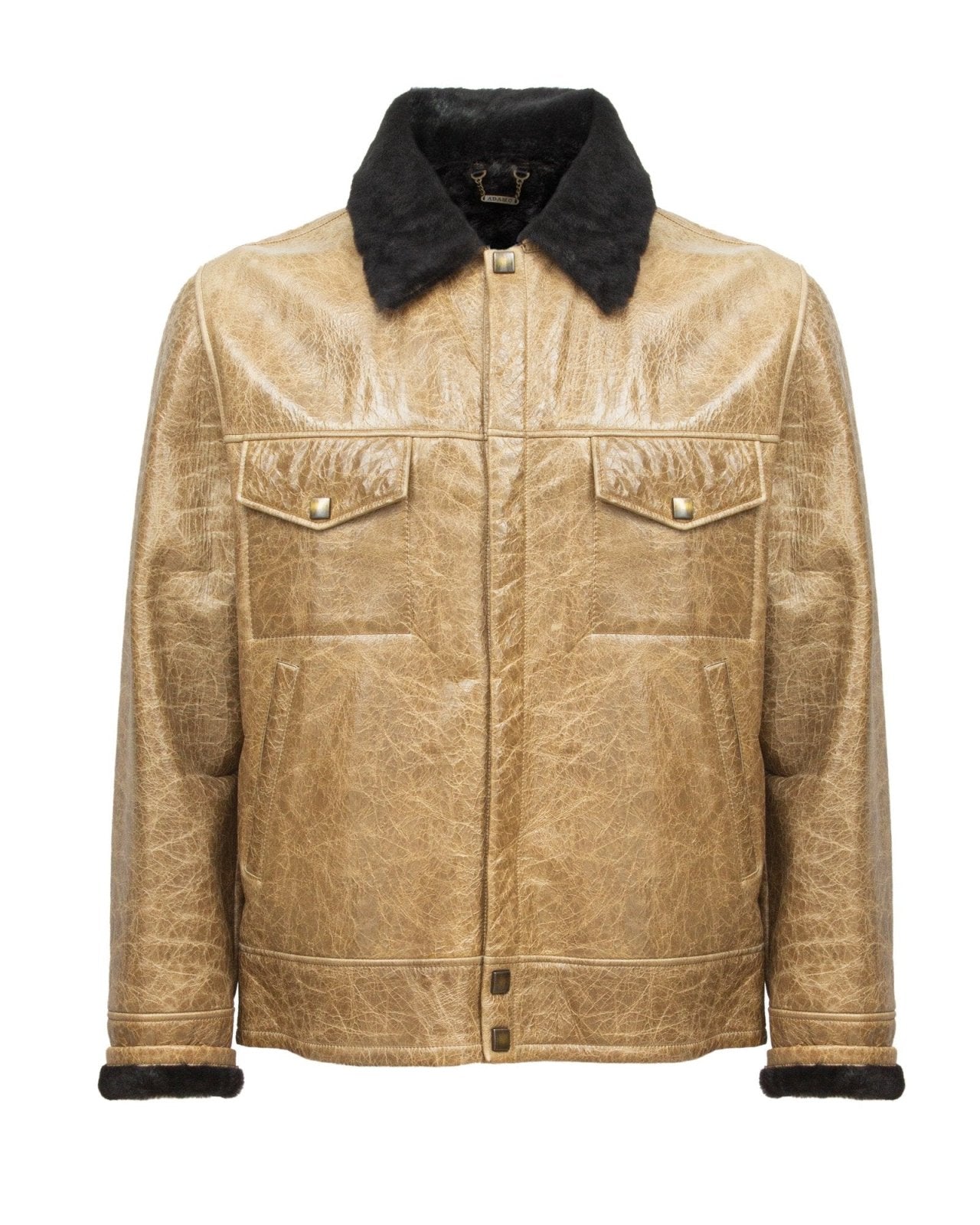 Beige Short Leather Jacket - ADAMO