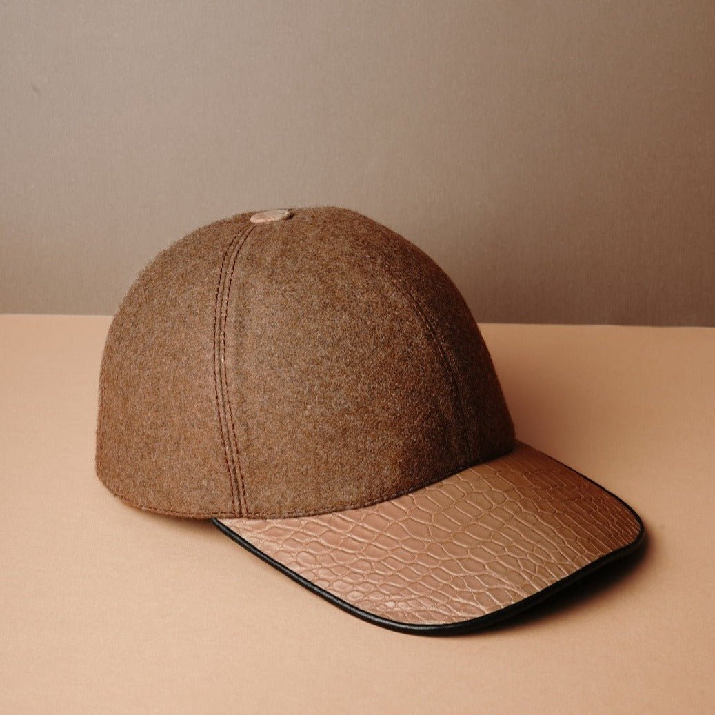 Beige Textile & Crocodile Leather Cap - ADAMO