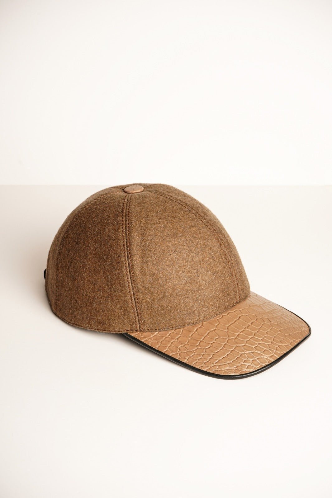 Beige Textile & Crocodile Leather Cap - ADAMO