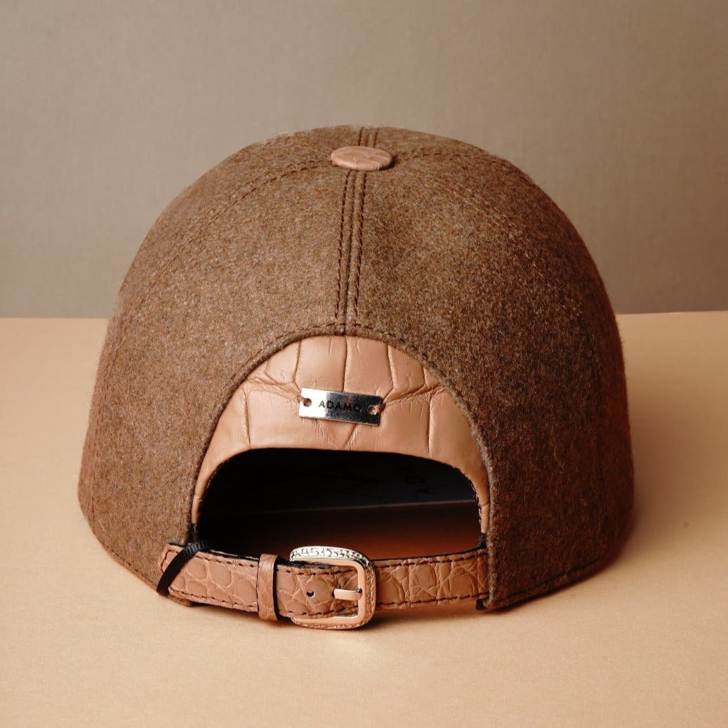 Beige Textile & Crocodile Leather Cap - ADAMO