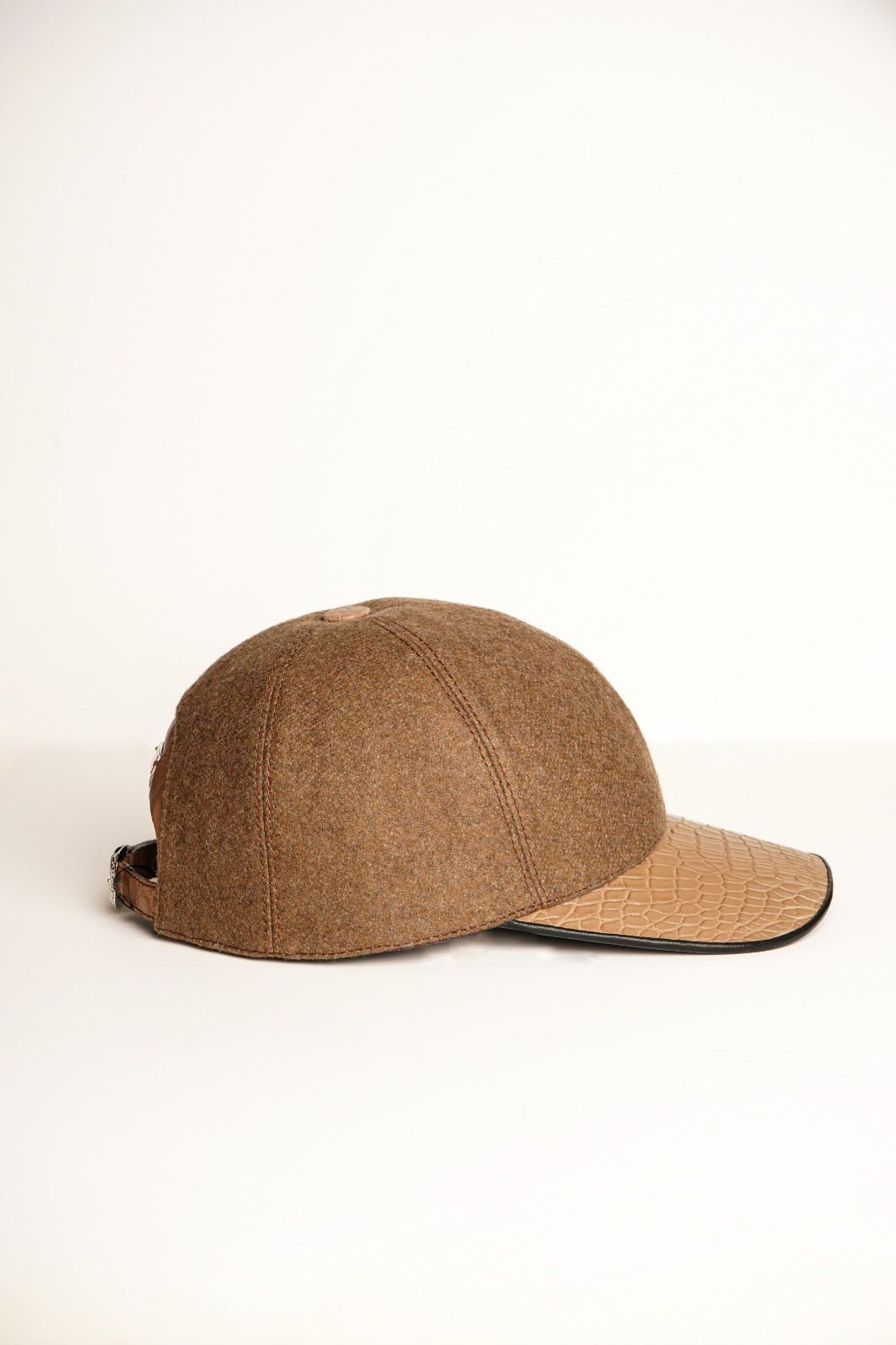 Beige Textile & Crocodile Leather Cap - ADAMO