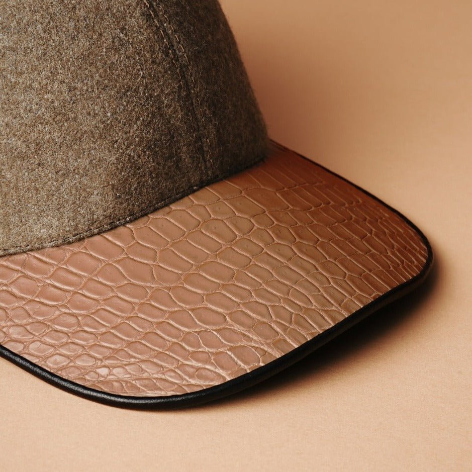 Beige Textile & Crocodile Leather Cap - ADAMO