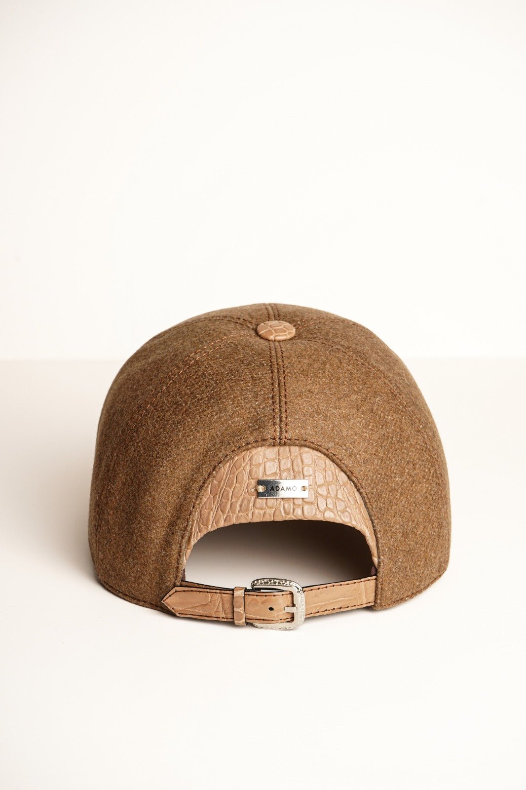 Beige Textile & Crocodile Leather Cap - ADAMO