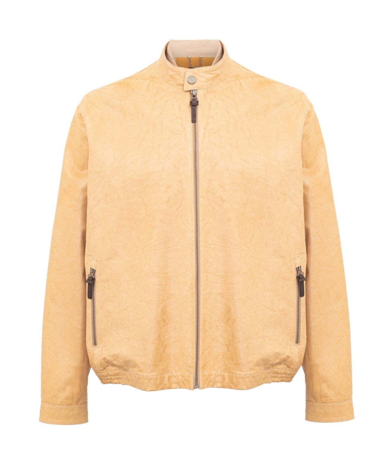 Beige Wide Leather Jacket - ADAMO