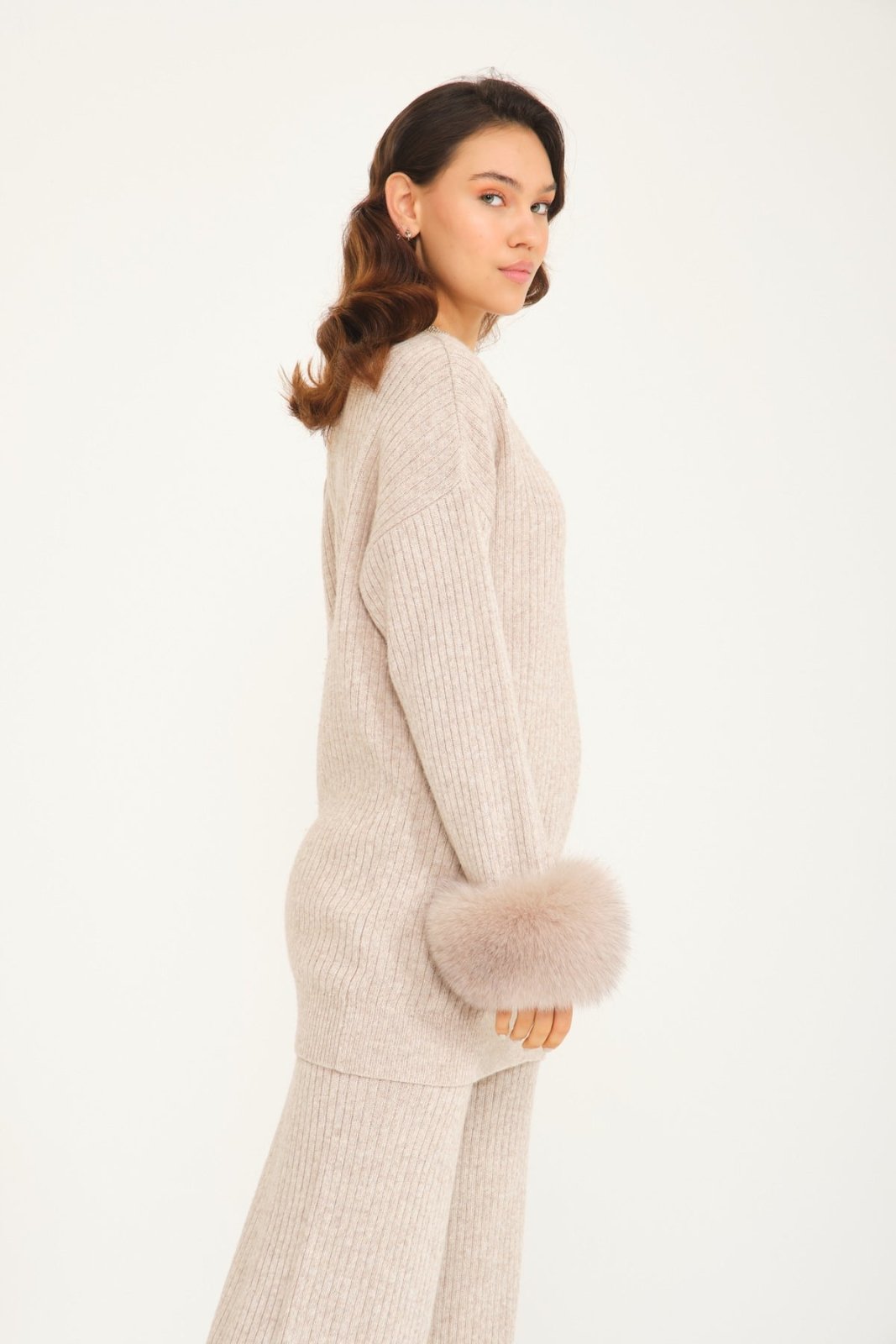 Beige Wool & Fox Fur Set - ADAMO