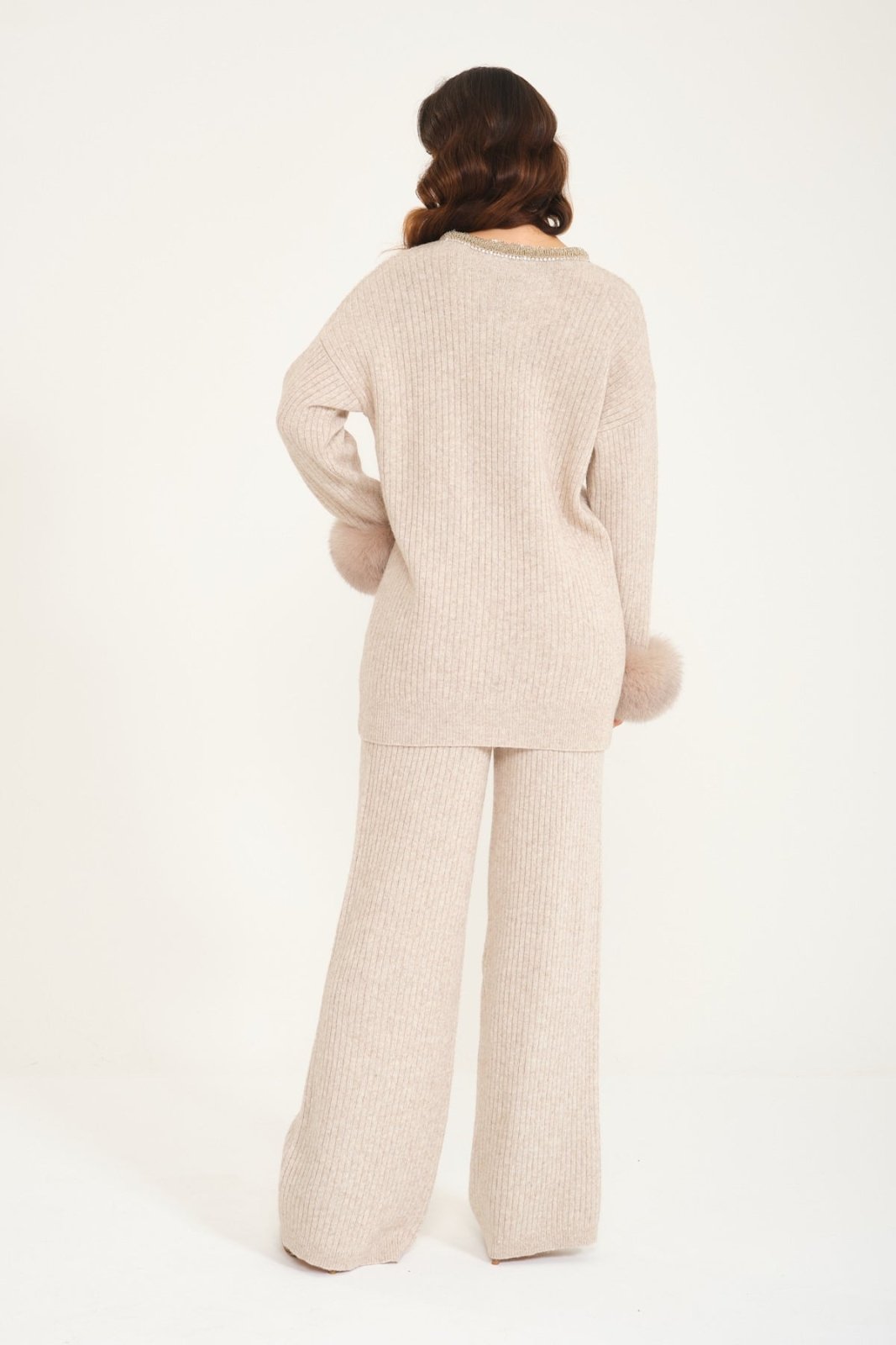 Beige Wool & Fox Fur Set - ADAMO