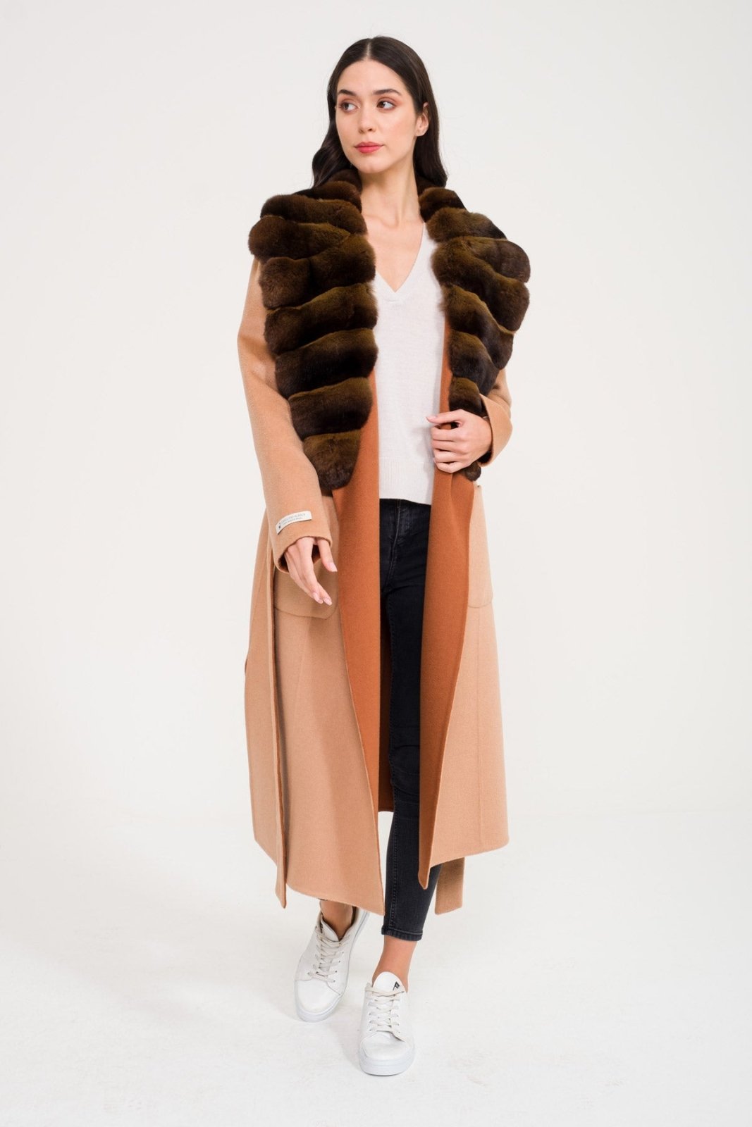 Beige Wool Long Coat - ADAMO